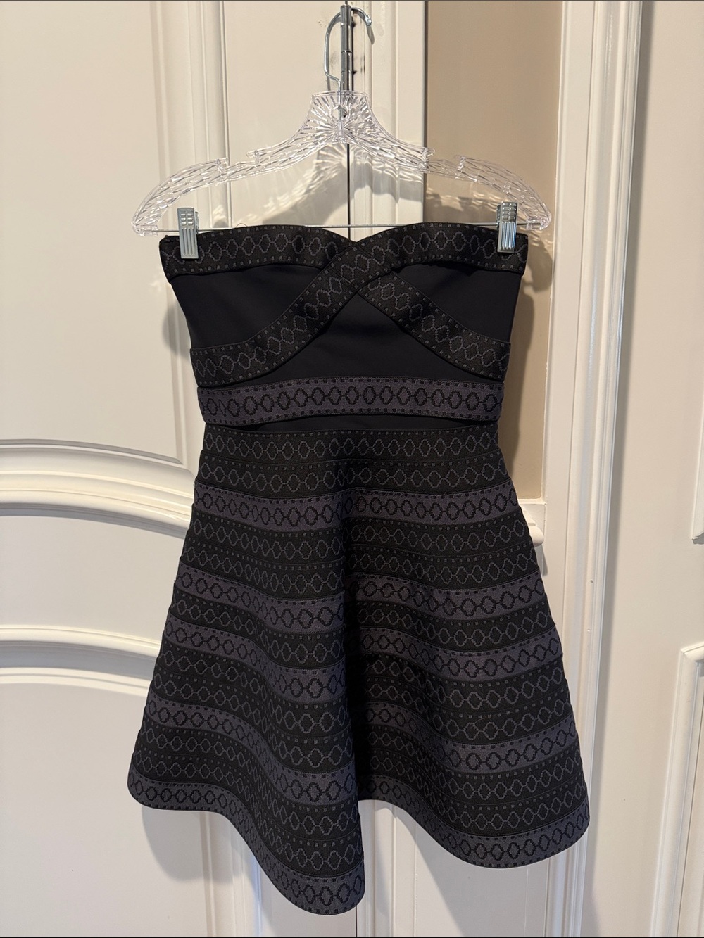 Maje Strapless Black and Charcoal Fit-and-Flare Dress